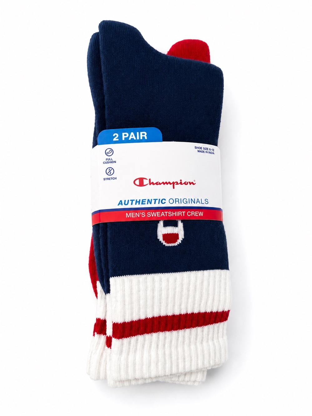 Champion Men's or woman’s Crew Socks - Navy, White & Red